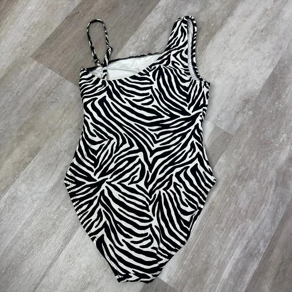 Kate Spade One Shoulder Zebra Print One Piece Swimsuit